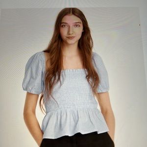 J.Crew squareneck smocked cotton top in gingham.